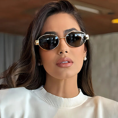 Chic Oval Metal Frame Sunglasses