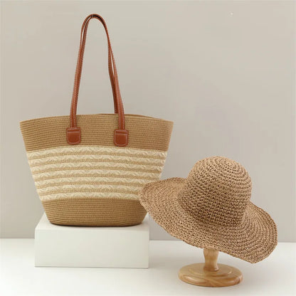 Essentials Hand Crocheted Straw Hat & Bag Set