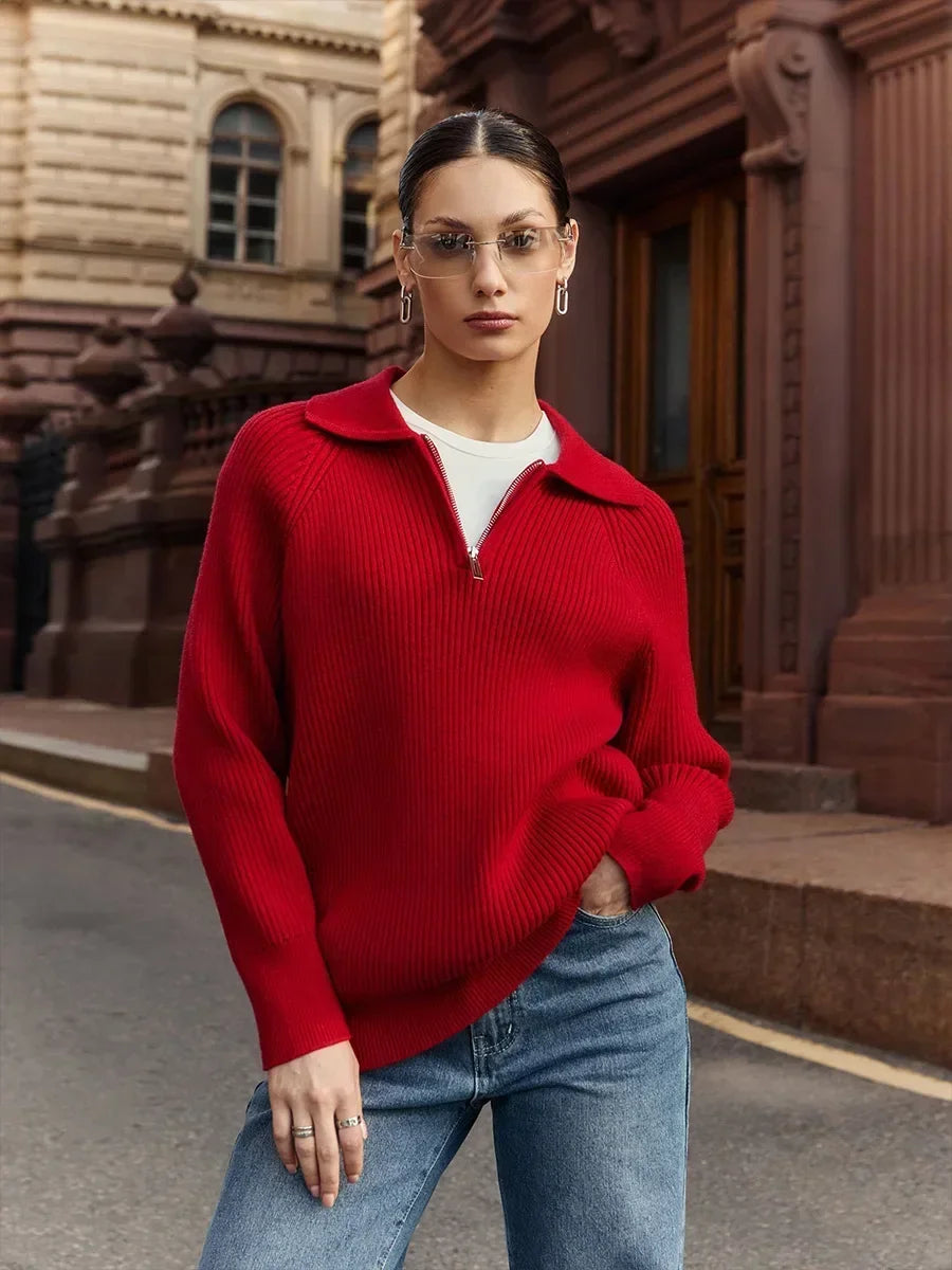 Casual Polo Collar Knitted Pullover Sweater