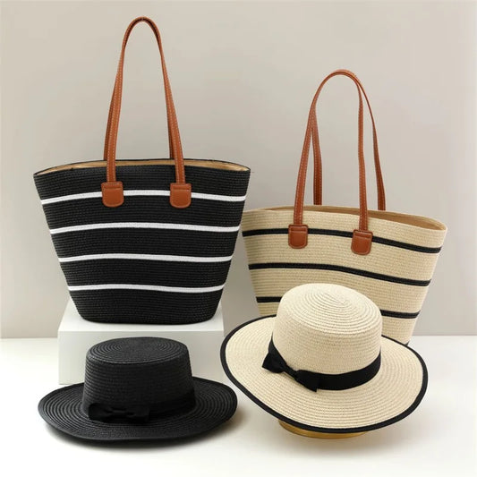 Essentials Straw  Hat & Bag Two-piece Set