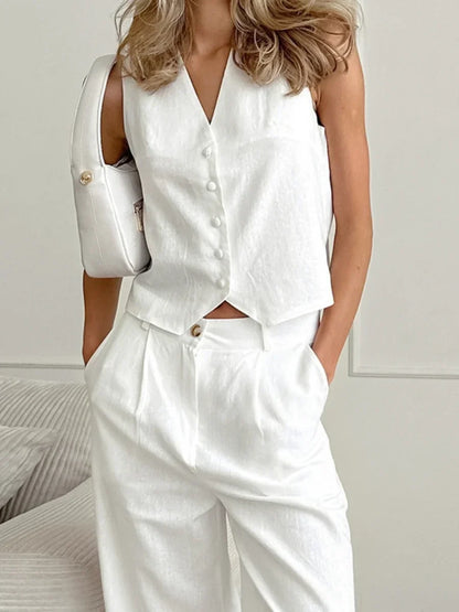 Elegant Cotton Vest & Pants Set