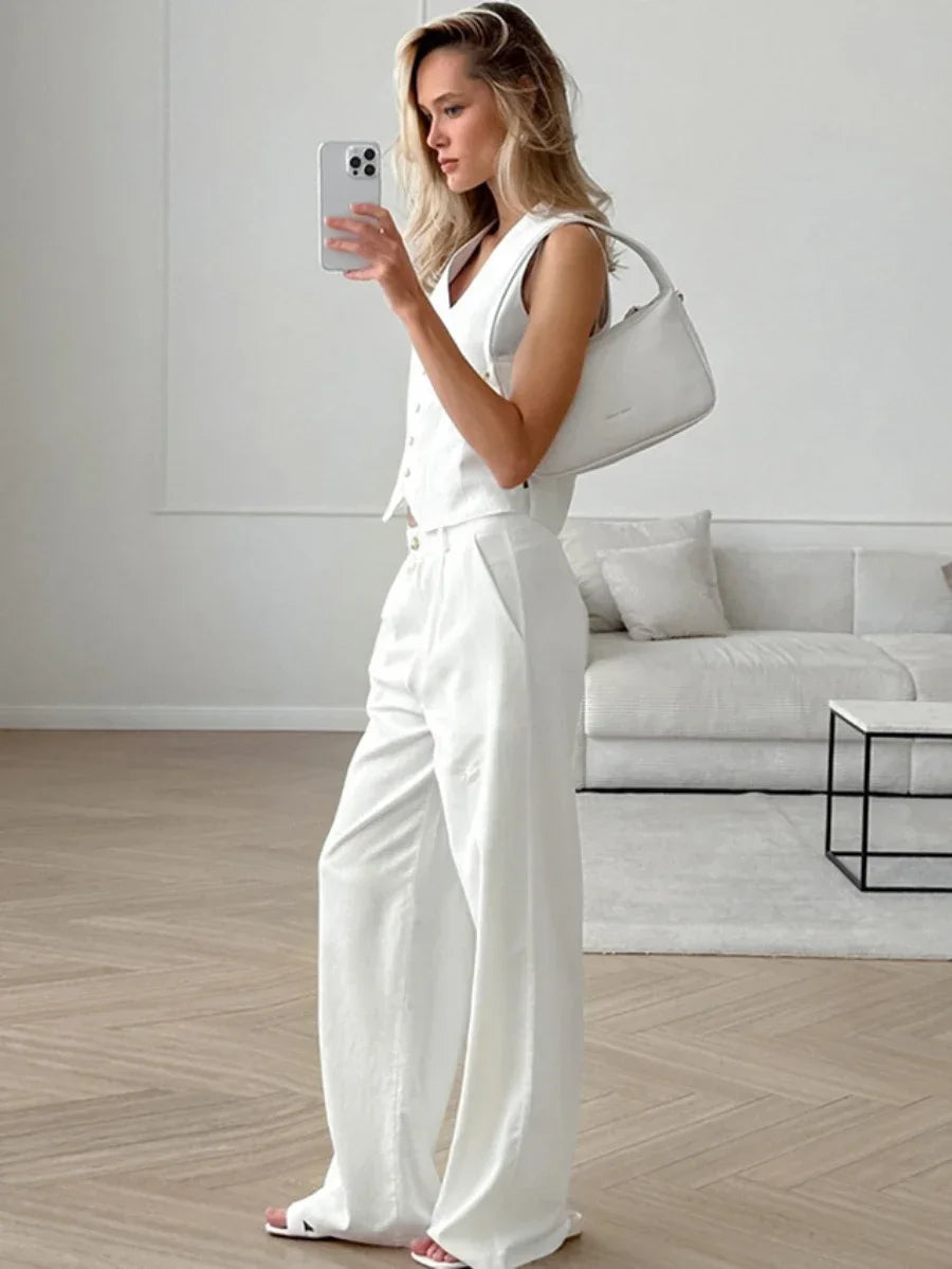 Elegant Cotton Vest & Pants Set