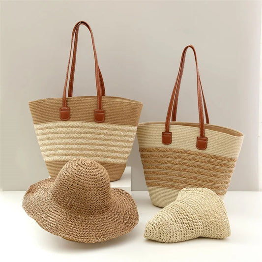 Essentials Hand Crocheted Straw Hat & Bag Set