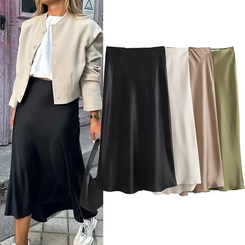 Luxe Satin Midi Skirt