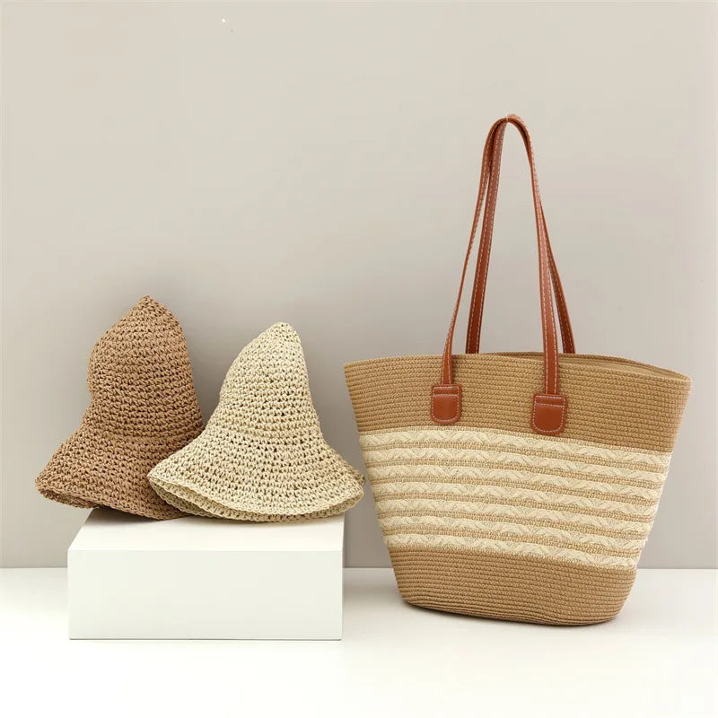 Essentials Hand Crocheted Straw Hat & Bag Set