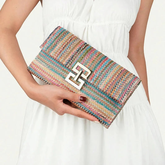 Elegant Summer Straw Envelope Beach Bag