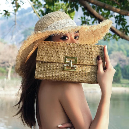 Elegant Summer Straw Envelope Beach Bag