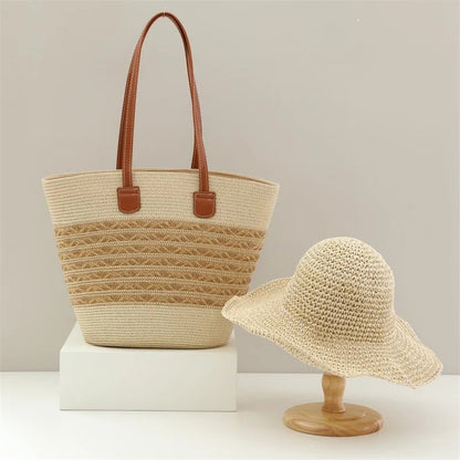 Essentials Hand Crocheted Straw Hat & Bag Set